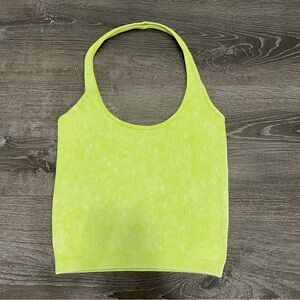 American Eagle Lime Green Acid Wash Cropped Halter Tank Top